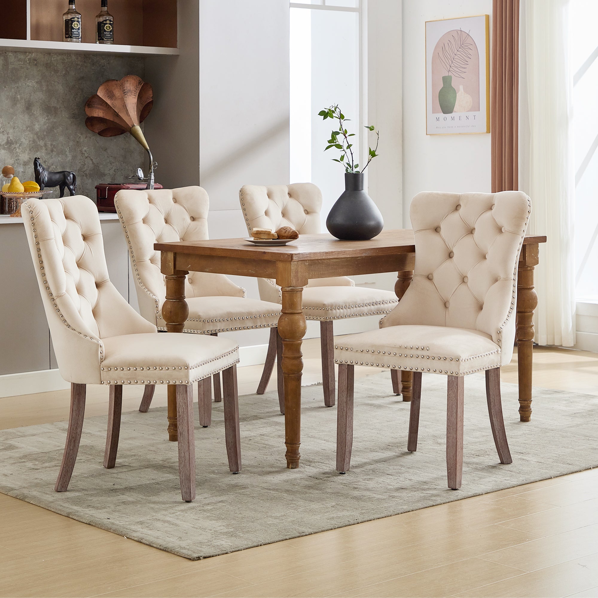Modern Set of Upholstered Dining Chairs with Button Tufted