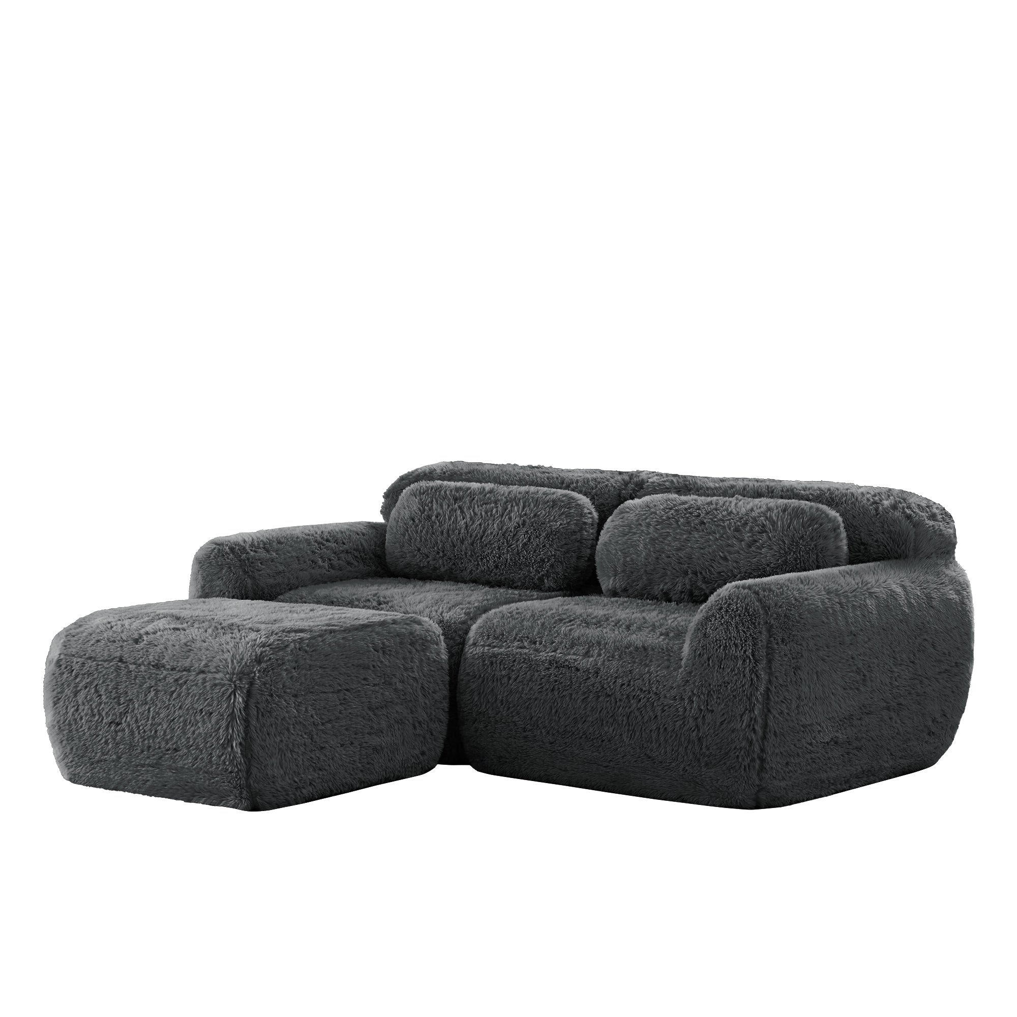 L-shaped 2-Seater Sofa, Modular Plush Fabric, Grey