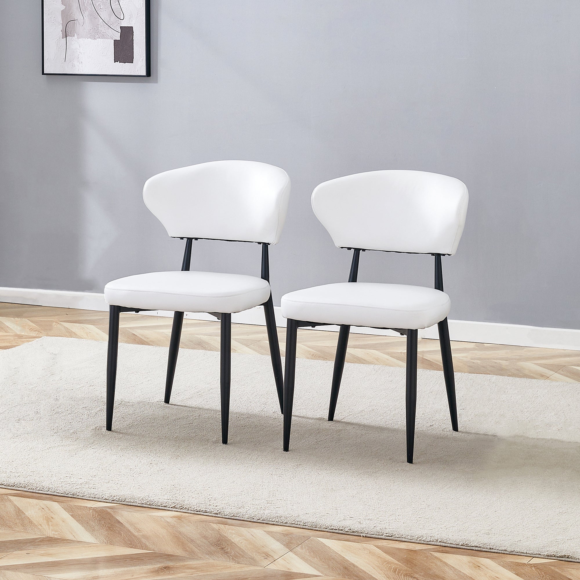 Dining Chair Minimalist Ergonomic Curved Back Set of 2 - White