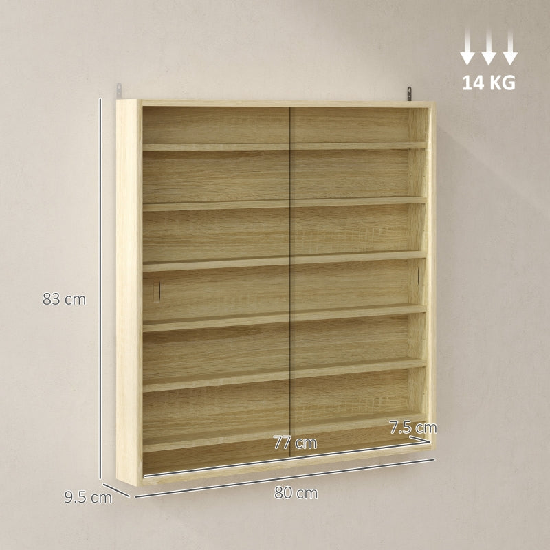 Six Shelf Display Cabinet with Glass Doors, Oak