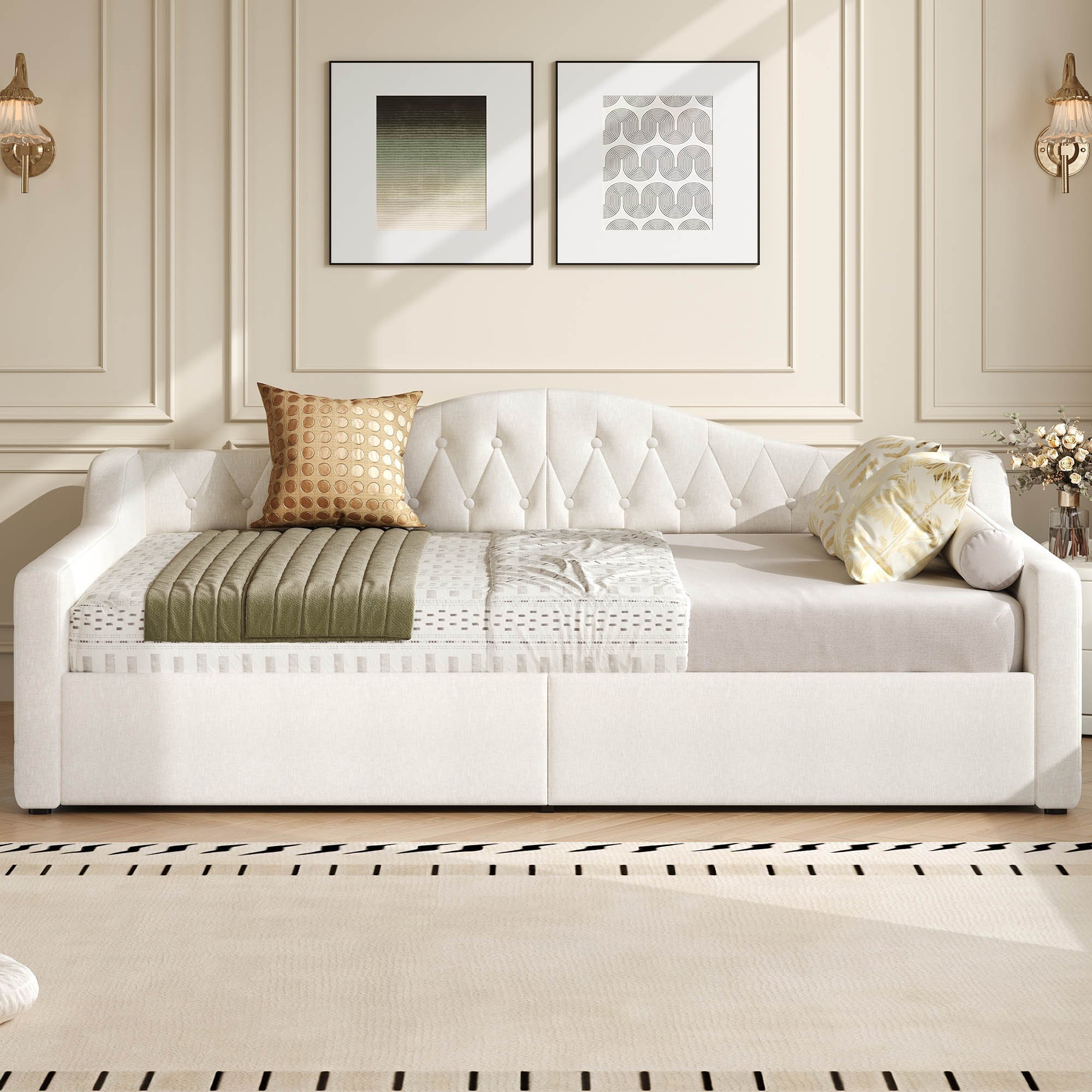 Upholstered Daybed 140x200 LED Storage - Beige