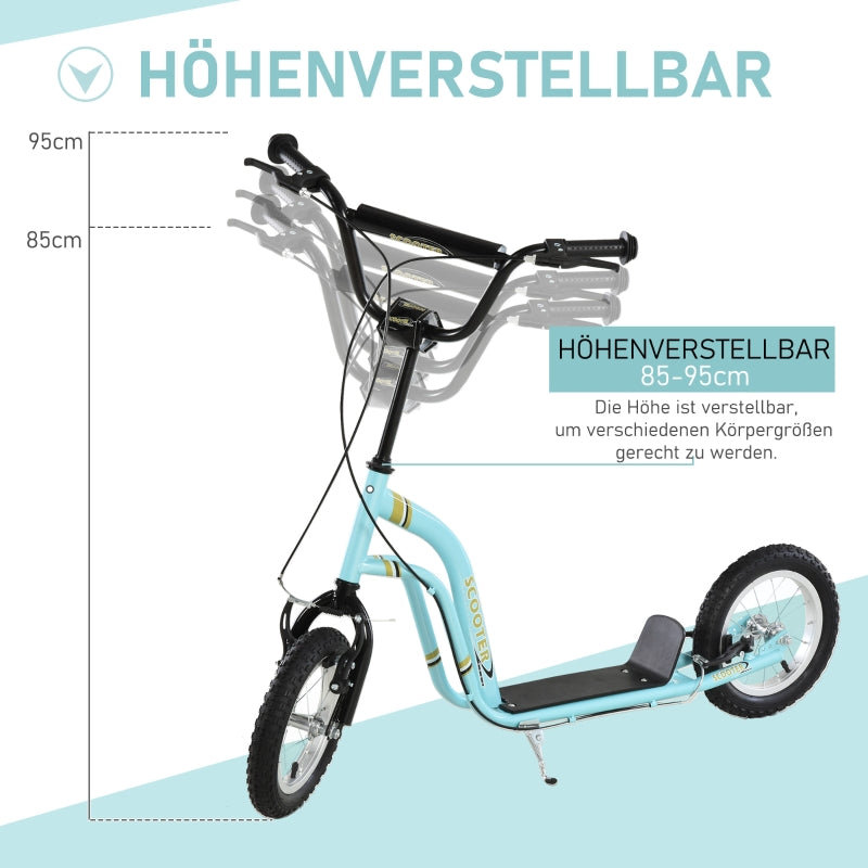 Children's scooter, height adjustable with 12 inch pneumatic tires, light blue