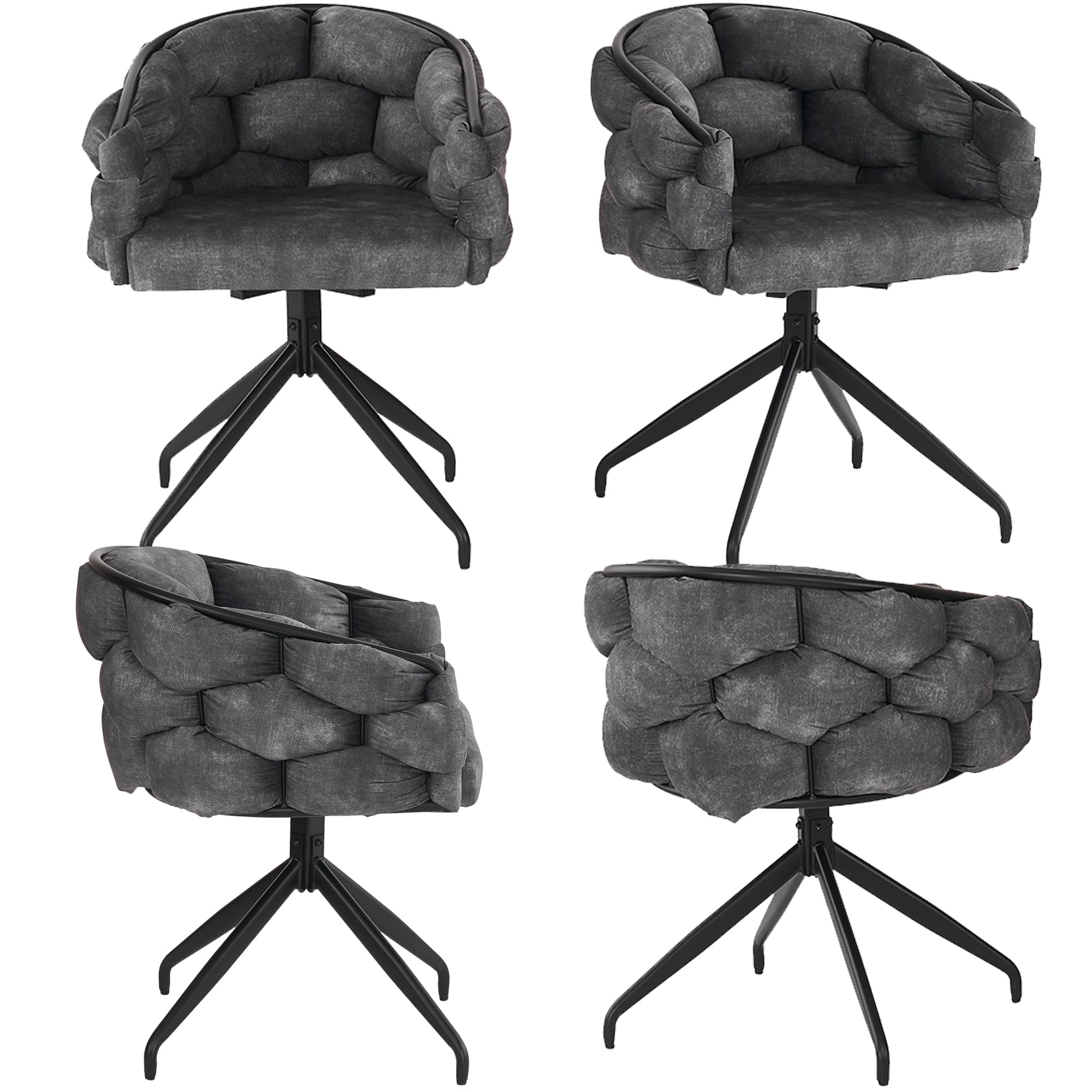 Luxury Velvet Chairs (Set of 4) 360° Swivel Ergonomic Dining Grey
