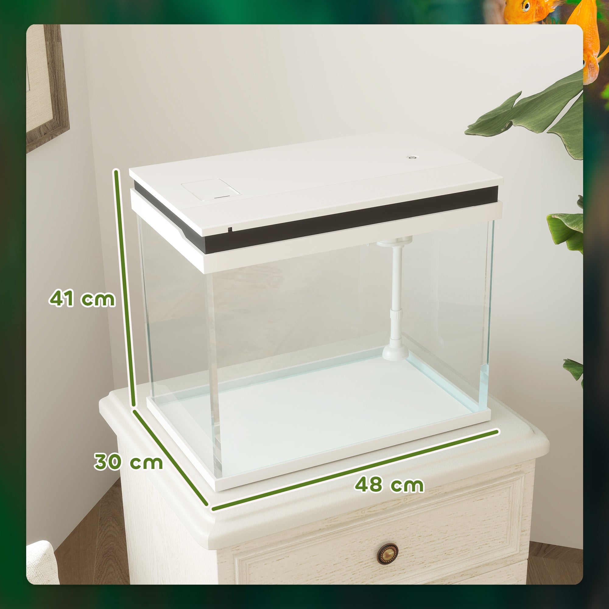 Aquarium, 41 Liter Glas mit Filtersystem, LED-Beleuchtung, Weiß
