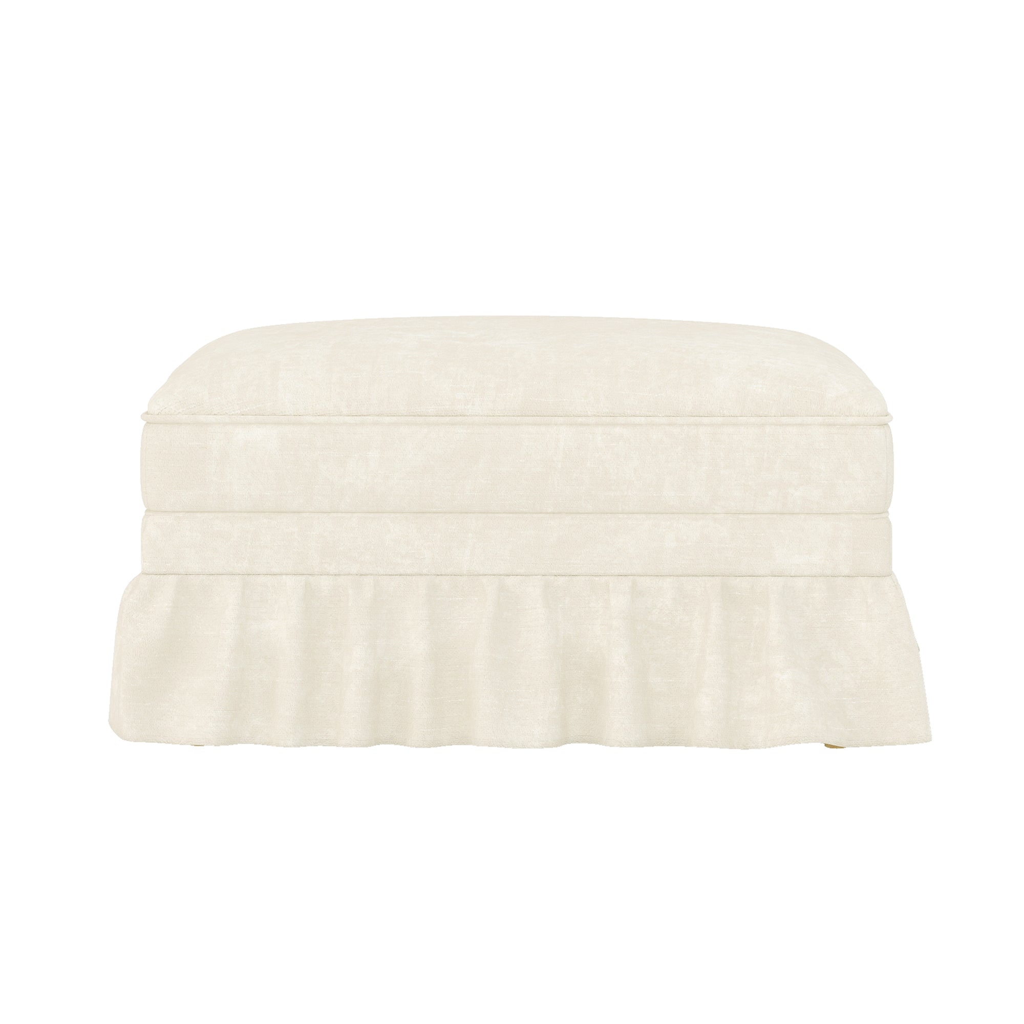Windsor Stool with Removable Ruffled Skirt and Chenille Fabric, White