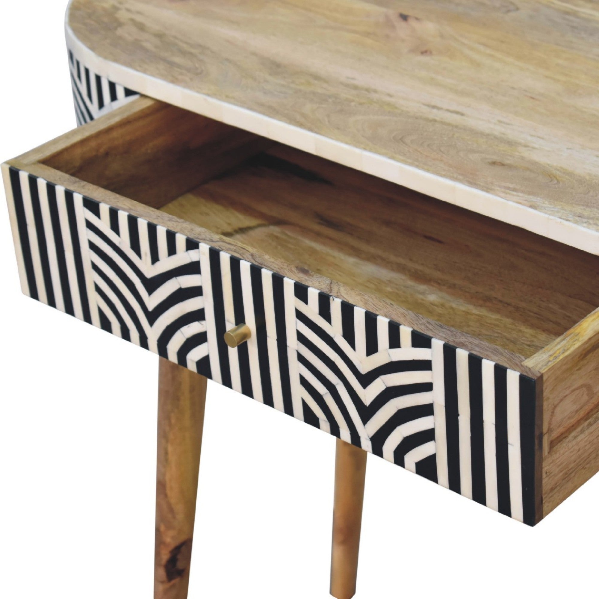 Edessa Console Table, Bone Inlay 1 Drawer, Solid Wood Black and White