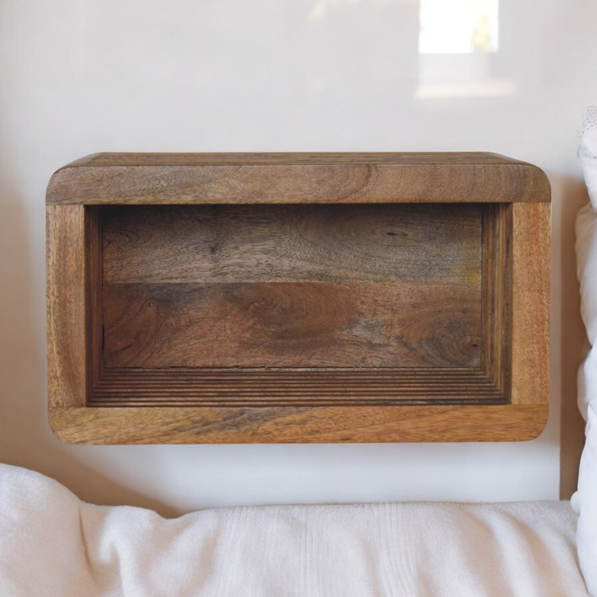 Soba Wall Mounted Bedside Open Slot Solid Wood Dark Brown