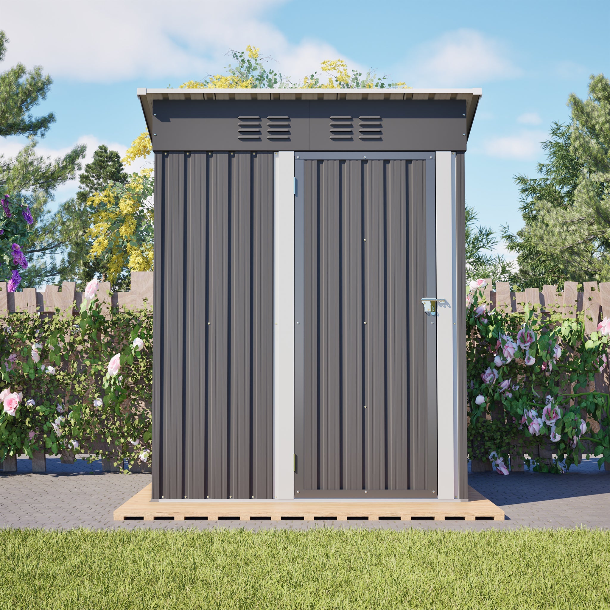 Garden Shed Flat Roof Lockable 152x84x182 cm - Dark Grey