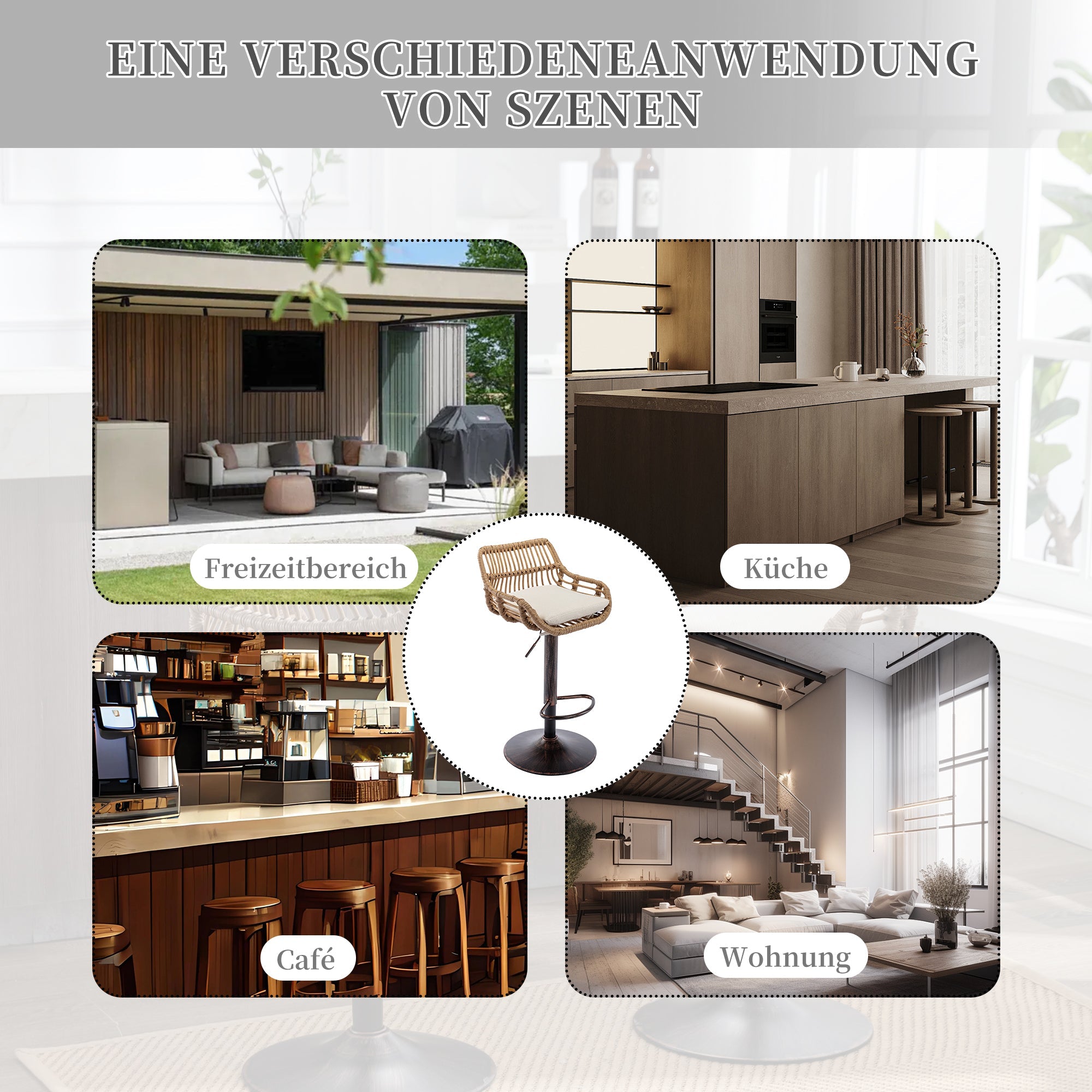 Modern Bar Stool Set of 2, Adjustable with Footrest, Beige