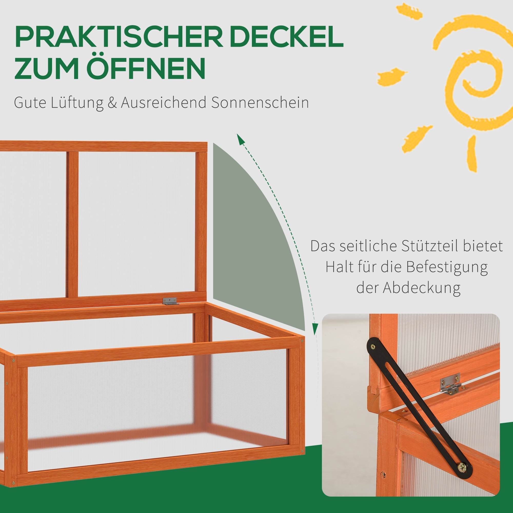 Cold Frame Greenhouse, Weatherproof Wood & Polycarbonate, Orange