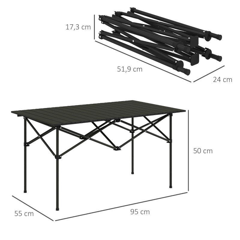 camping table folding roll-up 2-person aluminum black