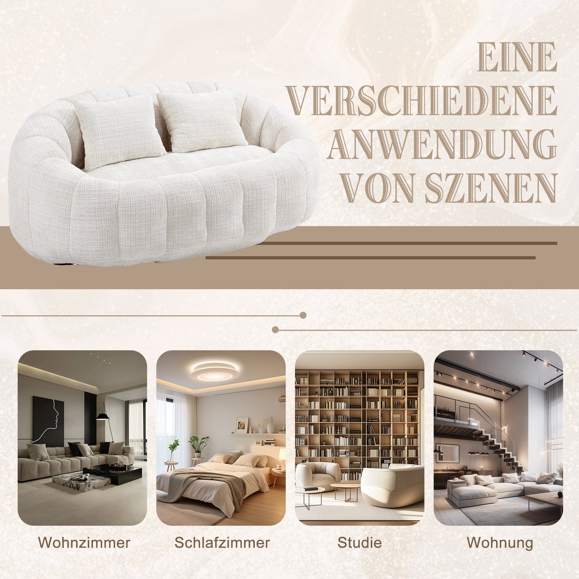 Bean Bag Sofa Lounger High Back Indoor & Outdoor Beige Chenille