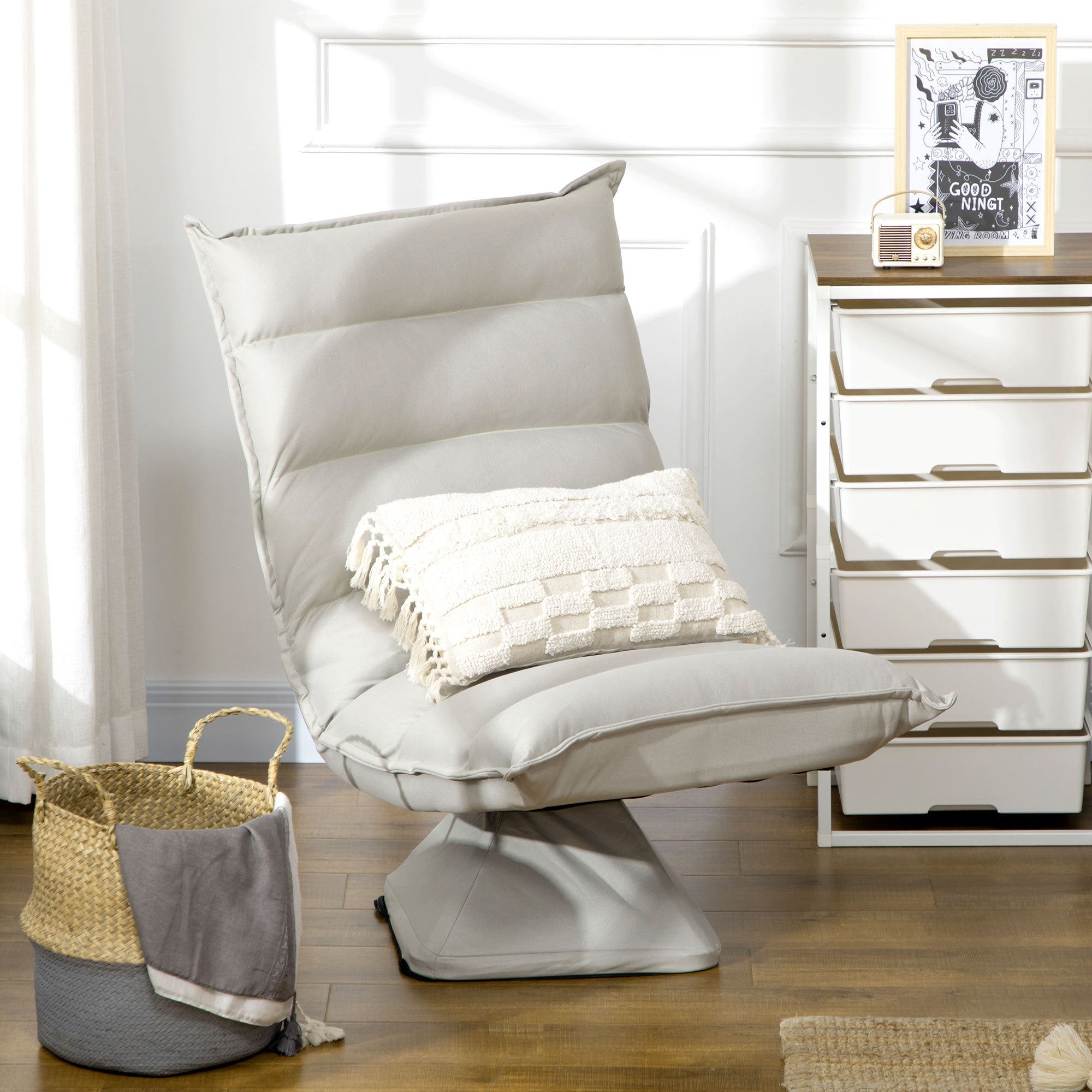 Floor Sofa/Chair Adjustable Backrest Swivel Recliner Light Grey