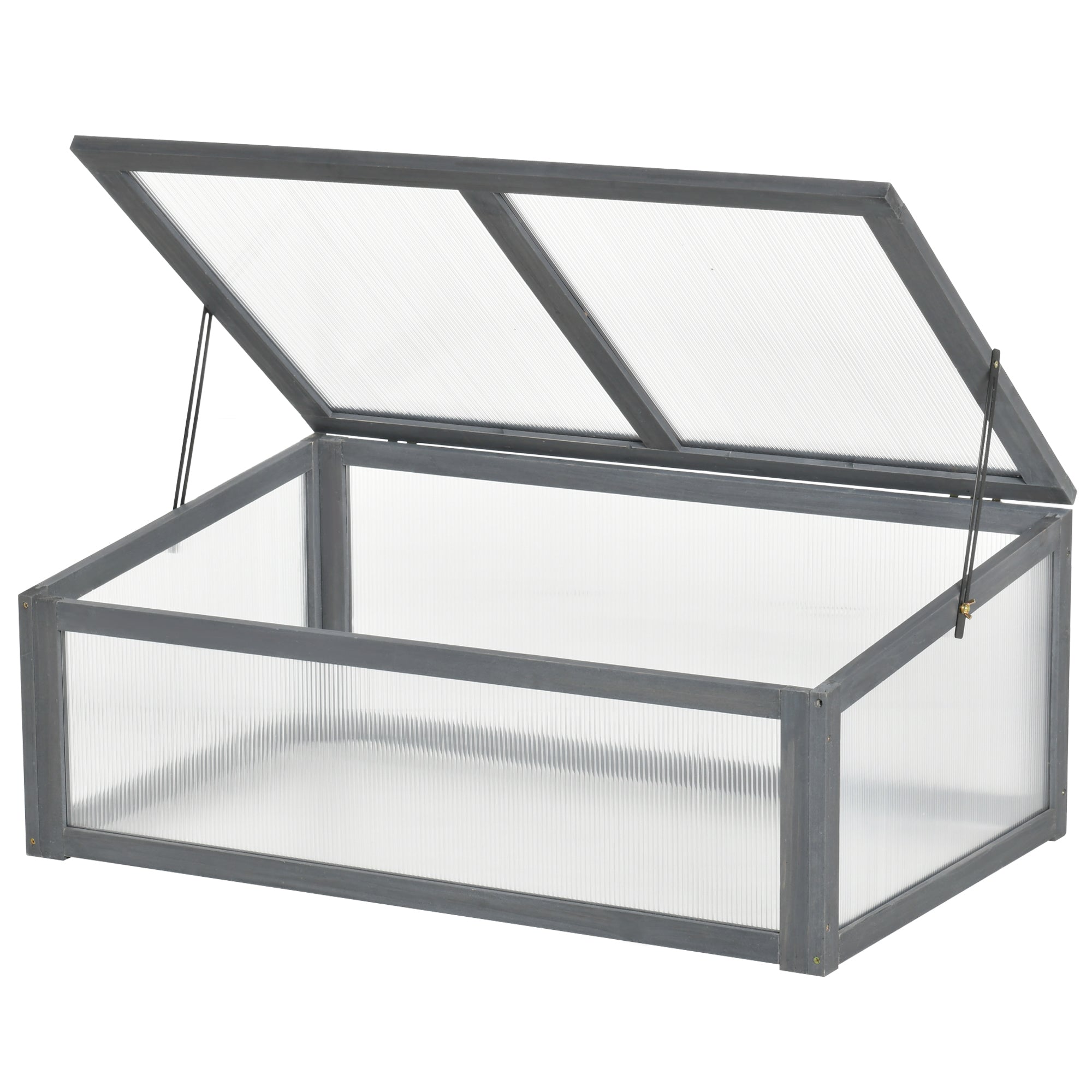 Wooden Cold Frame, Small Greenhouse Polycarbonate Openable Tilted Top, Grey