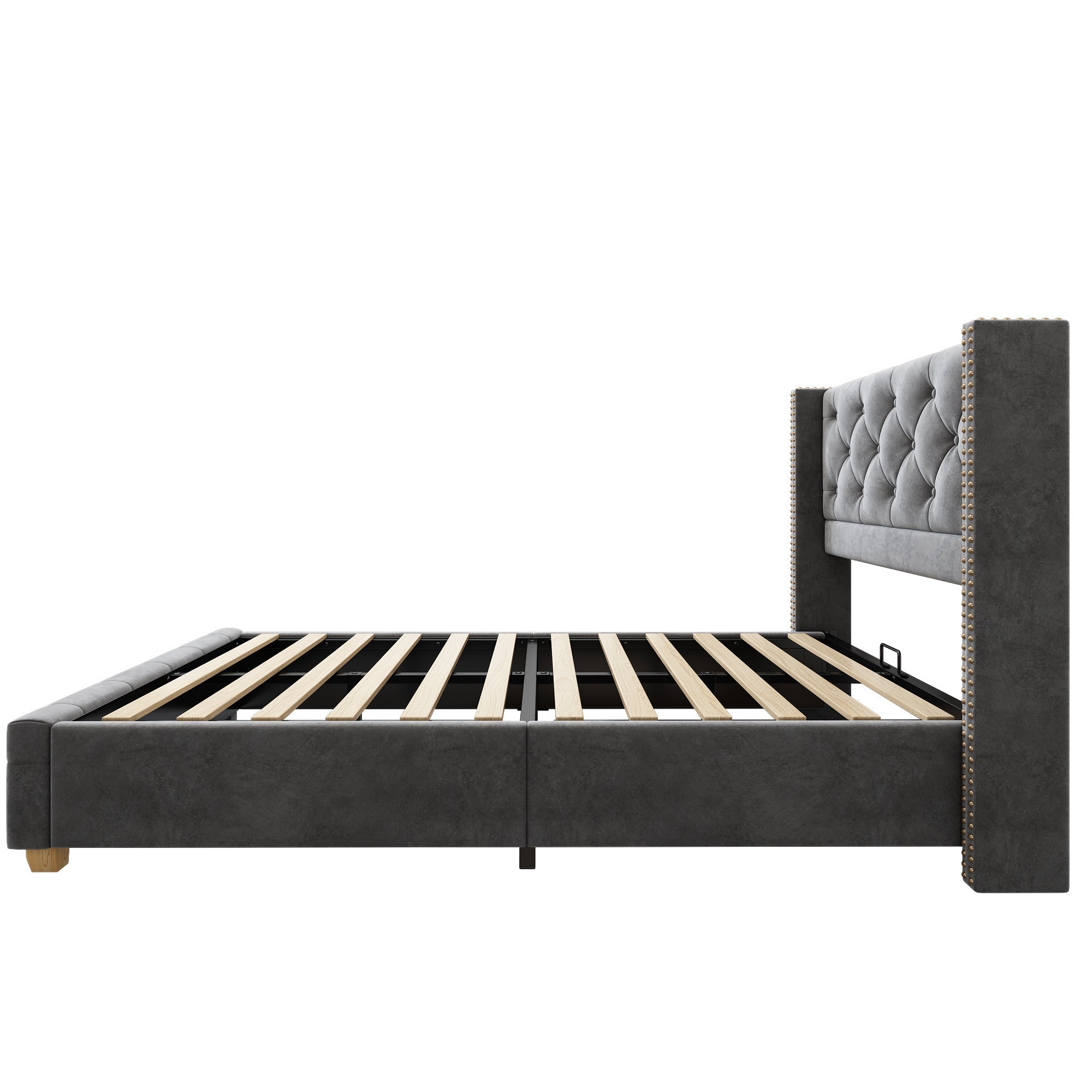 Upholstered Bed 90x200cm Headboard Button Studded Wooden Legs - Velvet Grey