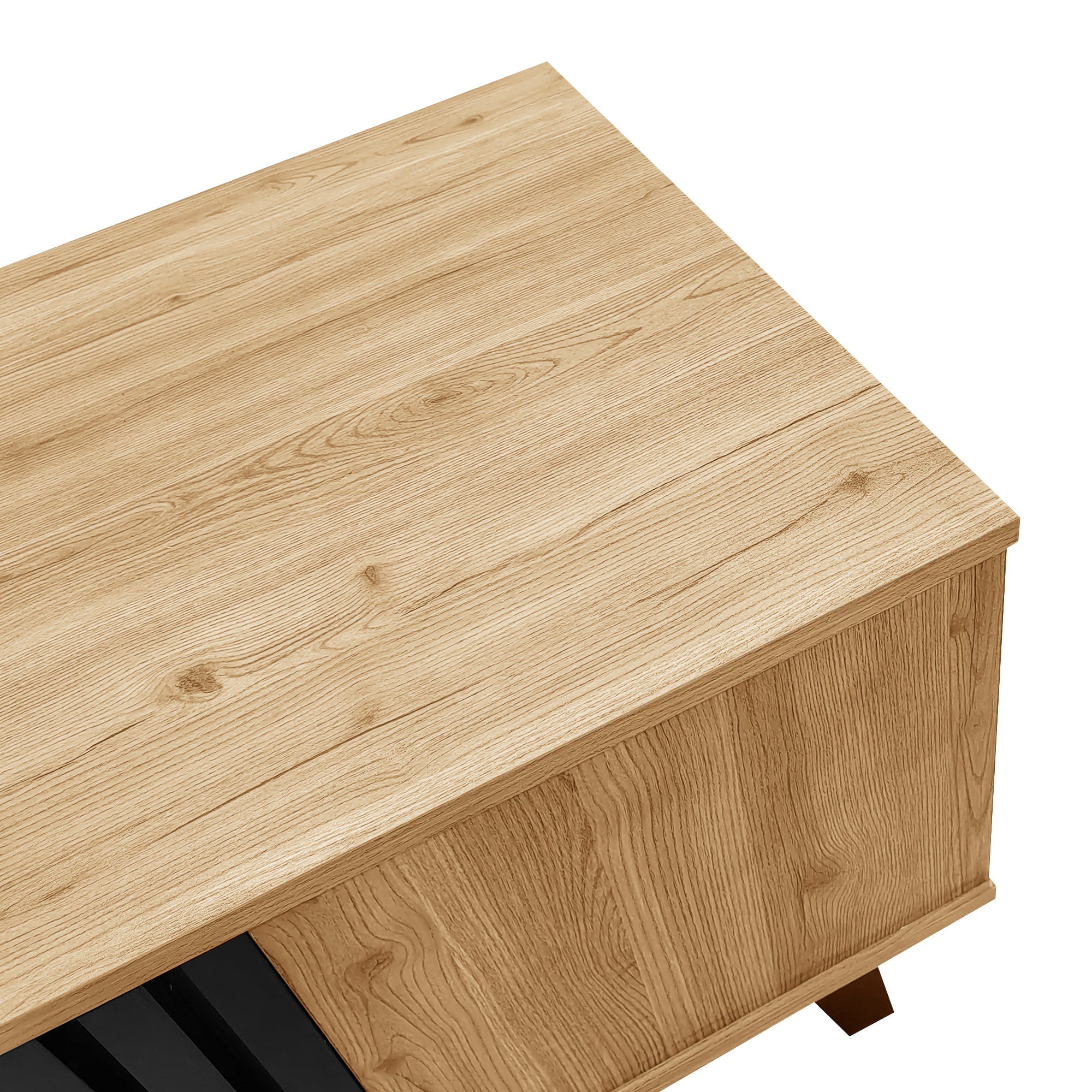 Coffee table with side table and drawer, versatile storage, wood and black design