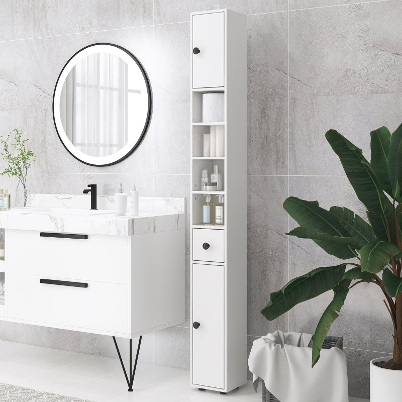 kleankin Slim Bathroom Cabinet, Tall Toilet Cabinet with Drawer & 4 Open Compartments, White