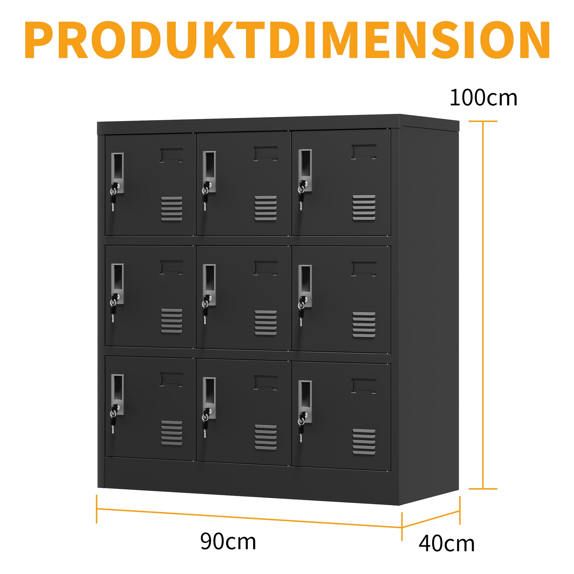 Metal Cabinets 9-Door Secure Storage Card Slot 100x90x40cm - Black