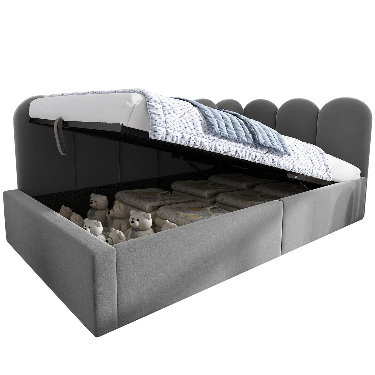 Daybed Sofa Bed 90x200cm Hydraulic Storage Metal Slatted Base, Velvet Grey