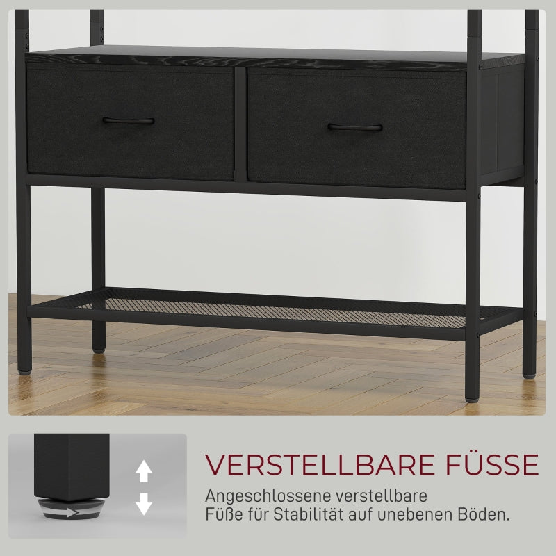 Coat Rack, Shoe Rack, 2 Fabric Drawers, 8 Hooks, Black