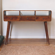 Triple Curved Console Table, Chestnut Wood