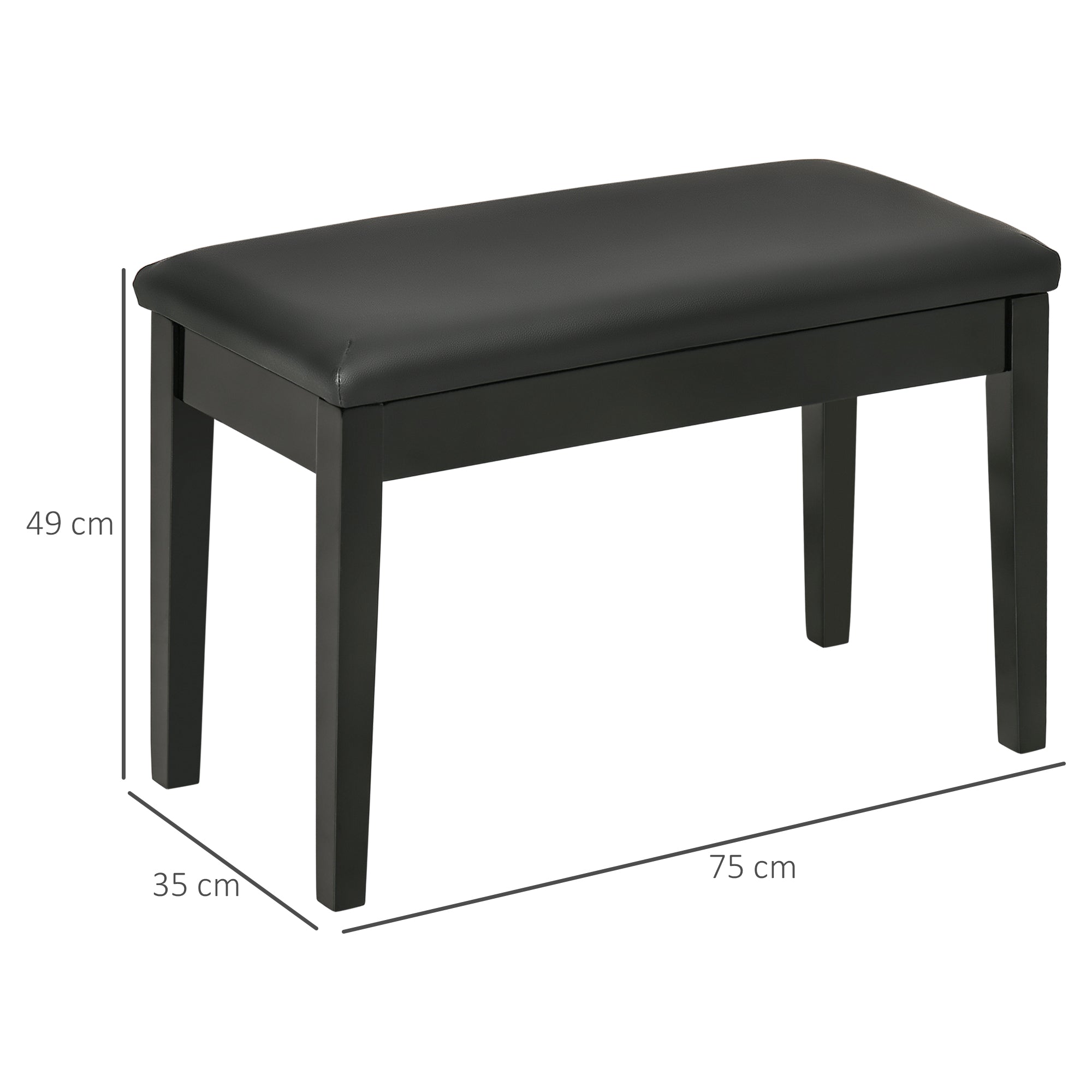 Piano Bench Height-Adjustable Storage 75x35x49cm Black Leather
