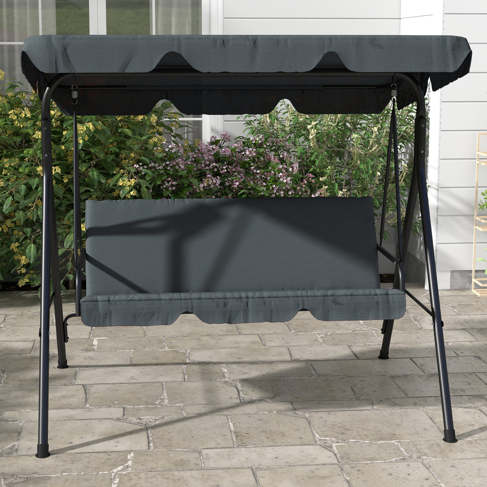 Outsuuny 3-Seater Hollywood Swing with Adjustable Sunshade, 240 kg Load Capacity, Grey