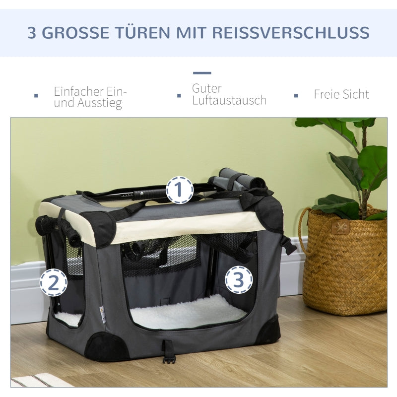 Pet Carrier Bag, Foldable 3 Doors, Grey