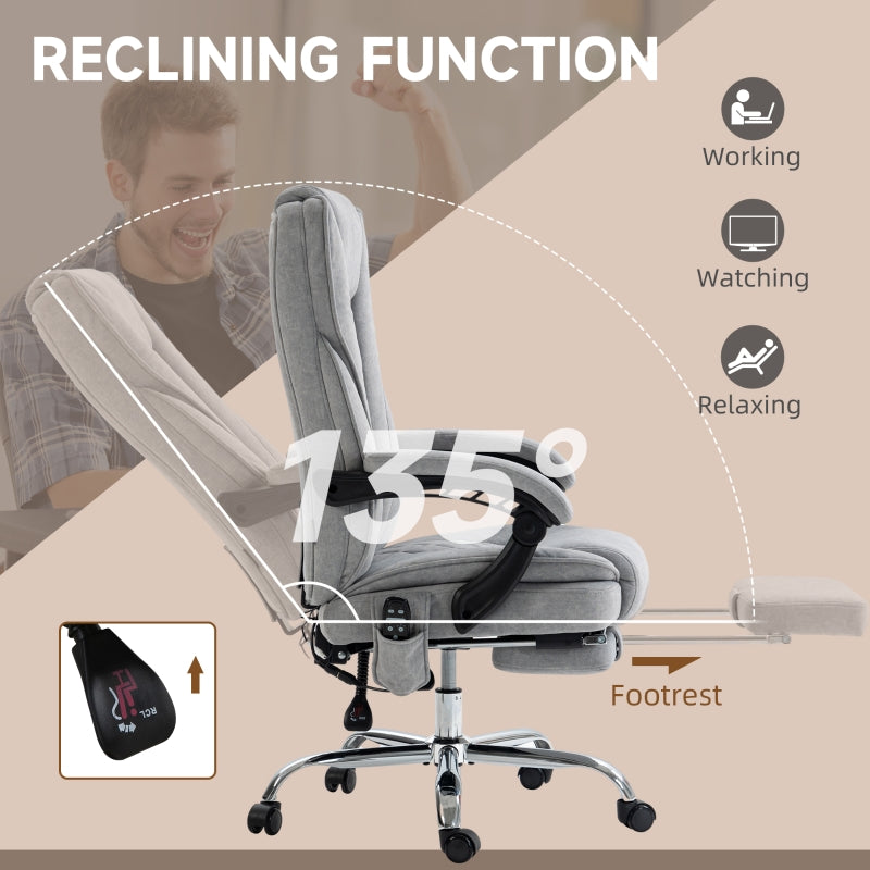 Massage Office Chair, Heated Reclining with Adjustable Height and Footrest, Grey