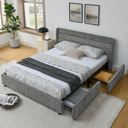 Double Bed 160x200cm with 4 Large Storage Drawers, Dark Grey Chenille