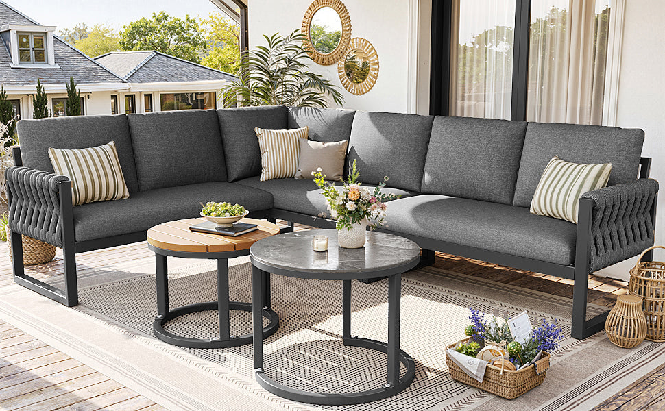 Garden Lounge Set Modular 5-6 Seater Adjustable Legs - Grey