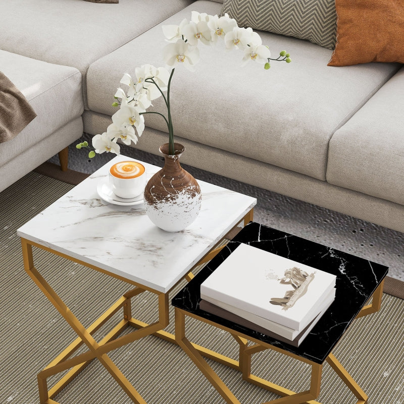 Nesting Tables, Set of Two, Marble-Effect