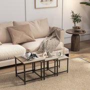 Set of 3 Coffee Tables Nesting Steel Frame Wood Look, Natural