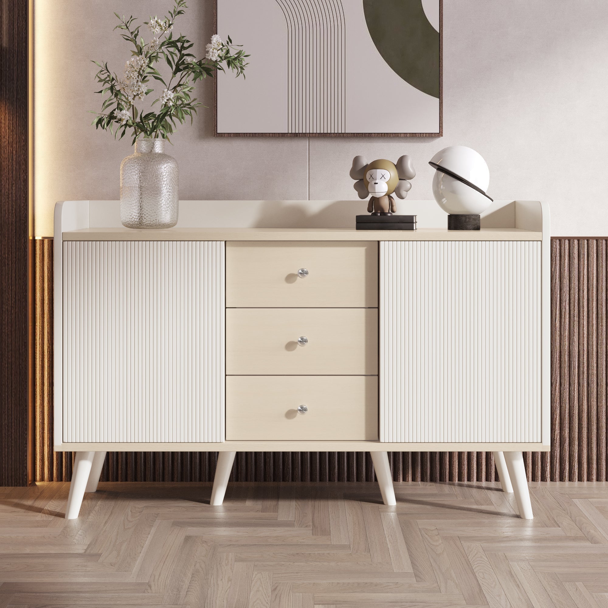 Sideboard, Three Drawers Storage, Wood-Colored