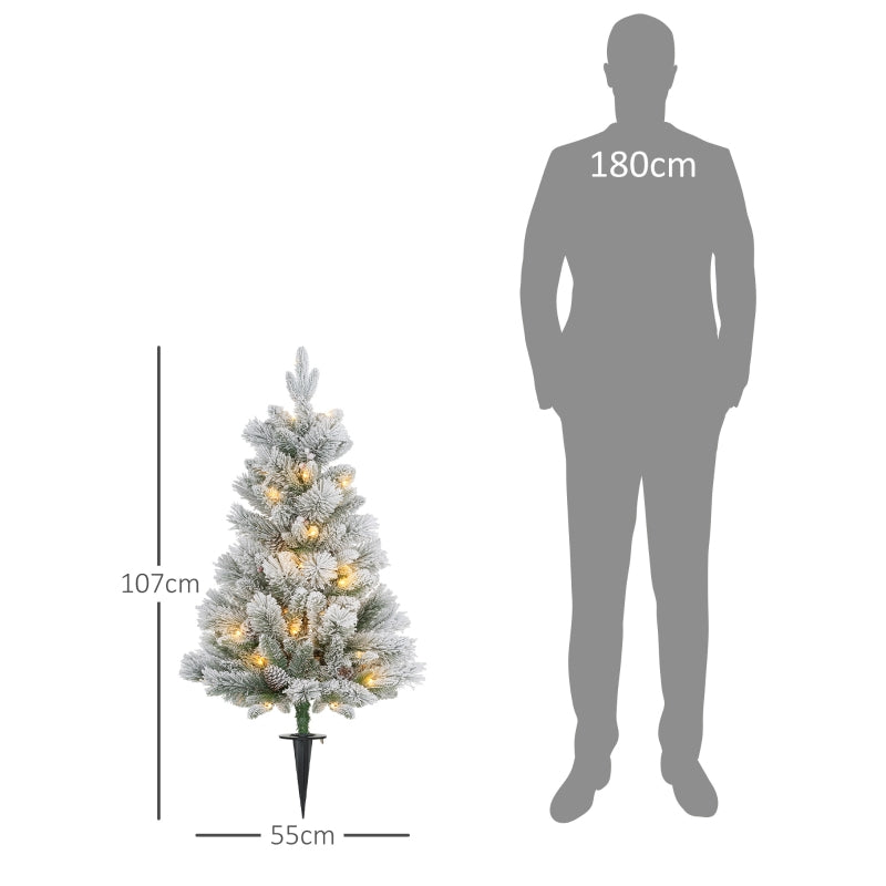 Christmas Tree with LED Lights, Set of 2, 107 cm, Pine Cones, Red Berries, Green/White