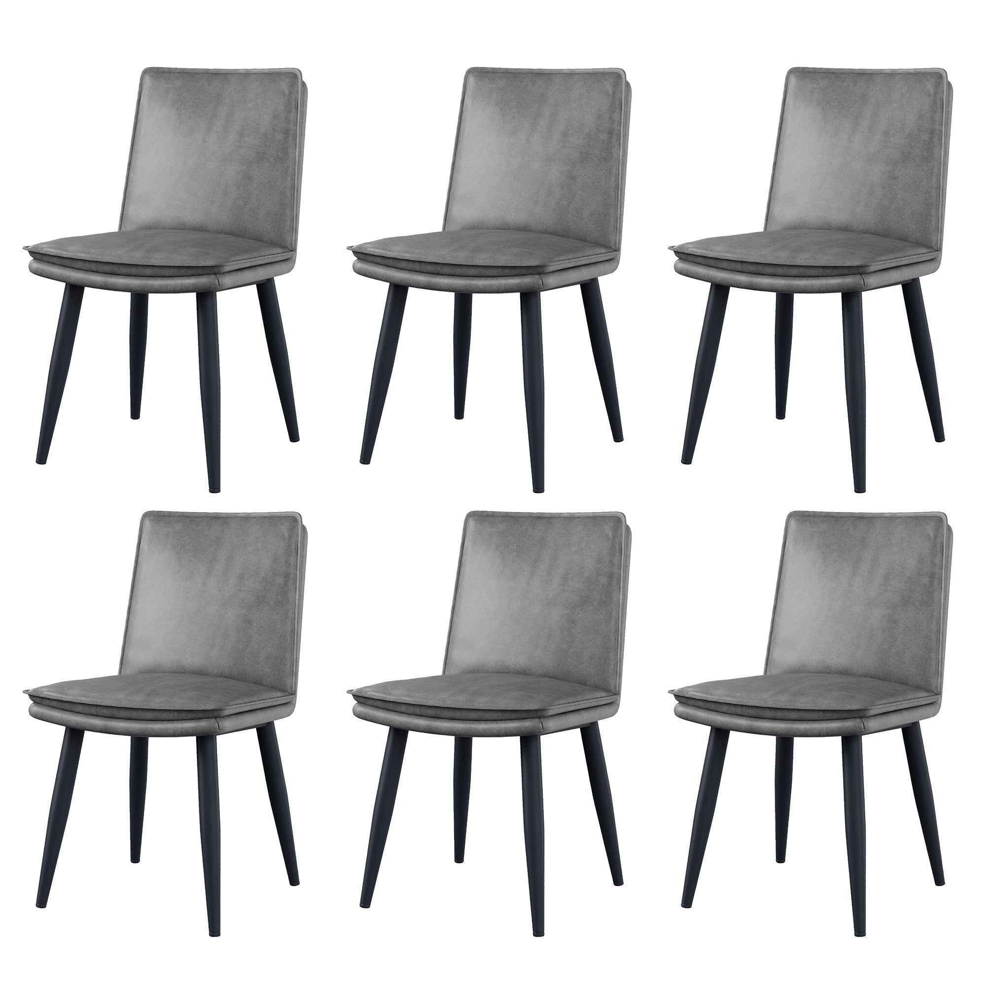 6 Dining Chairs Modern PU Double-Cushion Set - Grey PU