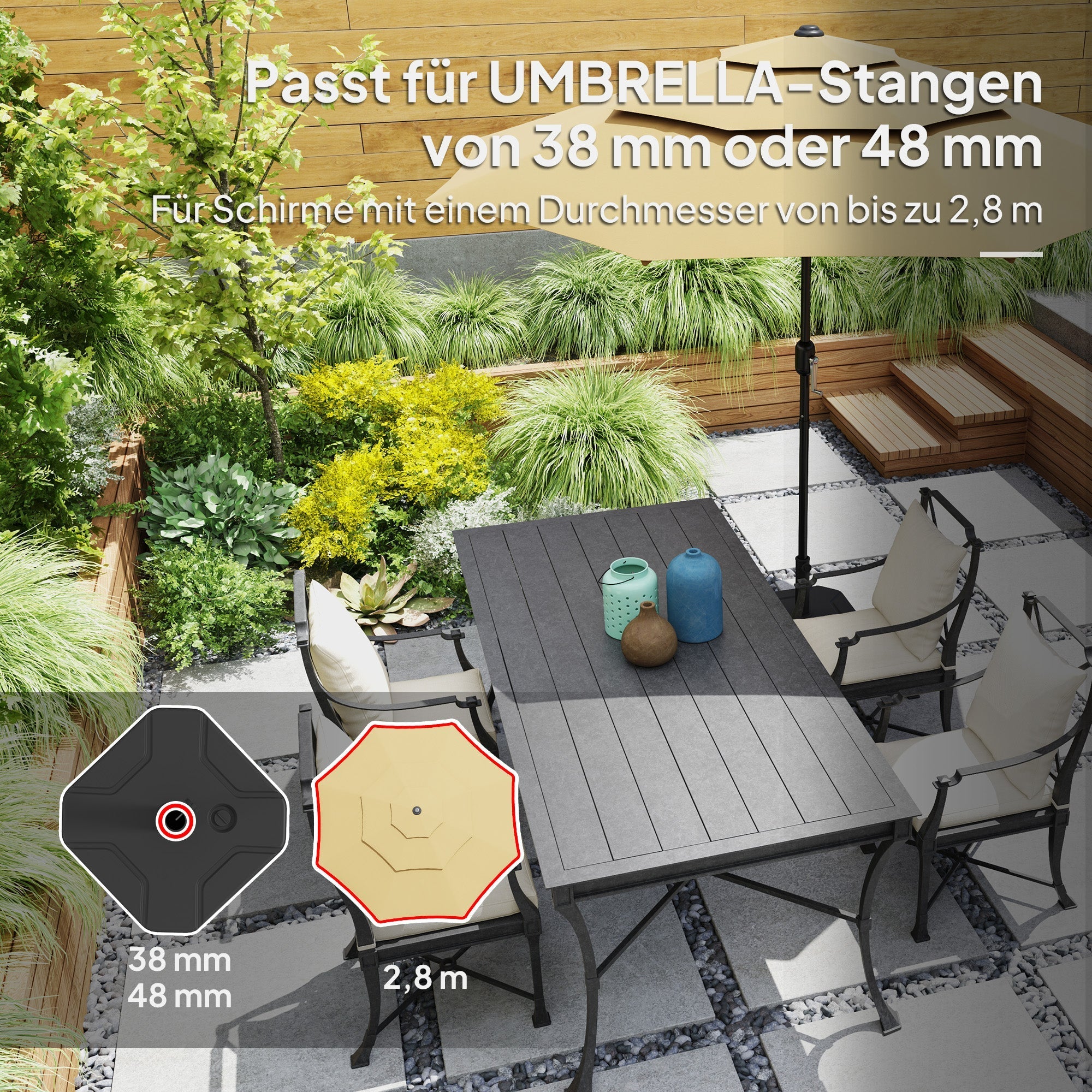 Parasol Base Square Fillable 25kg for 38/48mm Poles