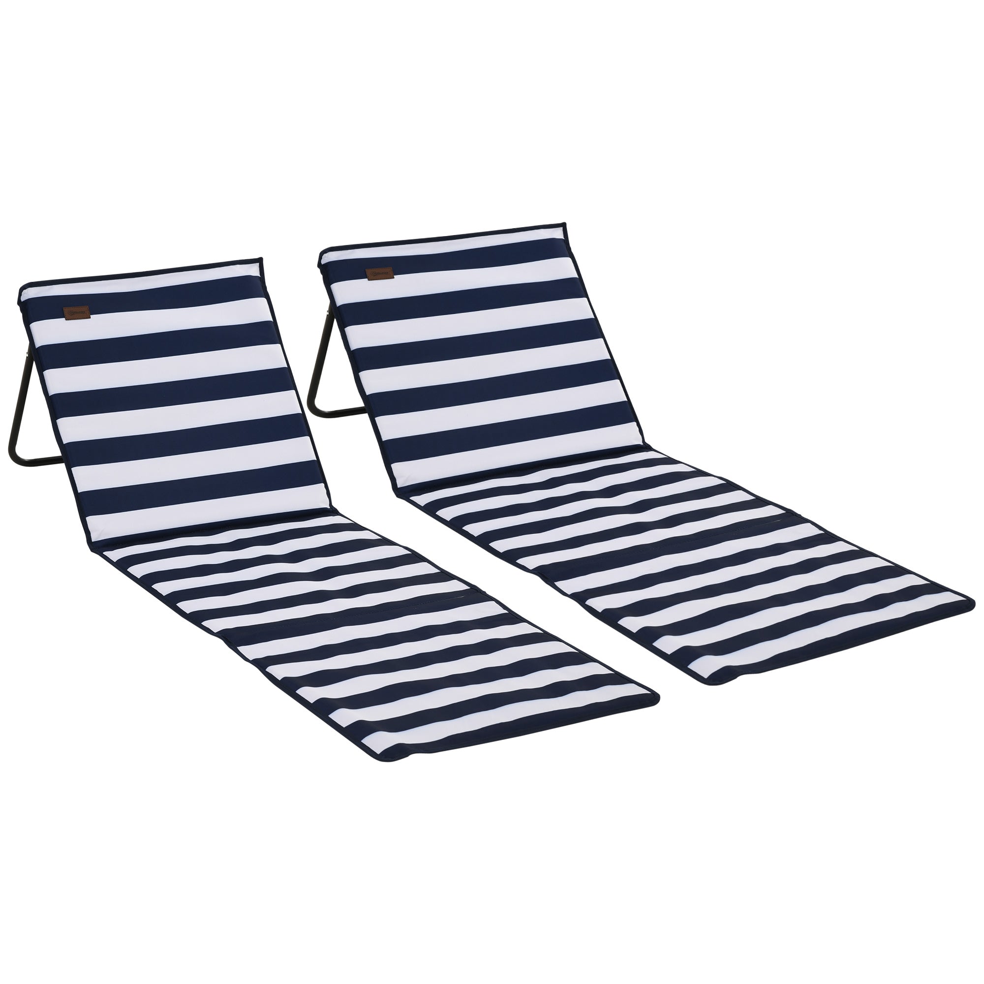 Beach Mat 2-Pack Foldable Adjustable with Carrying Bag Blue and White Oxford Fabric