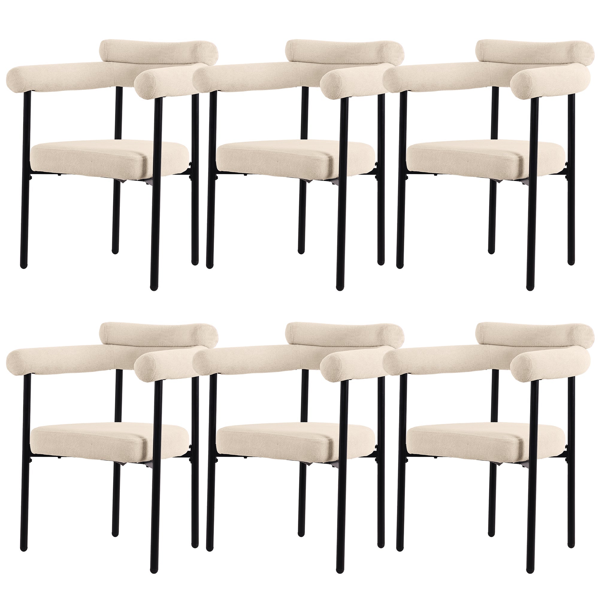 6 Dining Chairs Modern Simple Comfortable Ring Seat Cream Suede Fabric