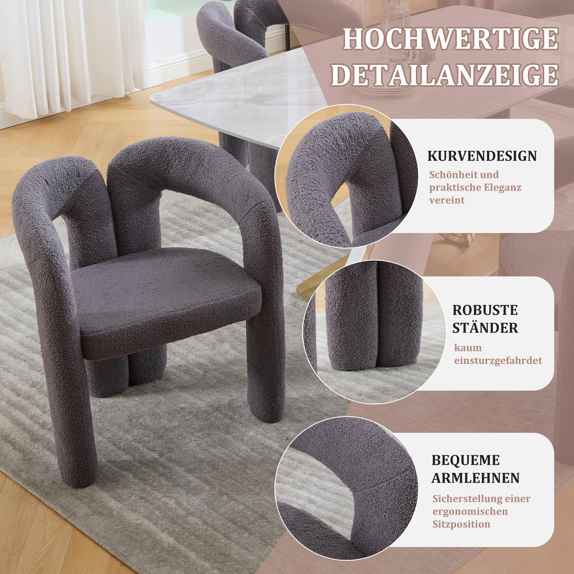 Ergonomic Armchair, Teddy Pile, Unique Design, Back Support, Convertible