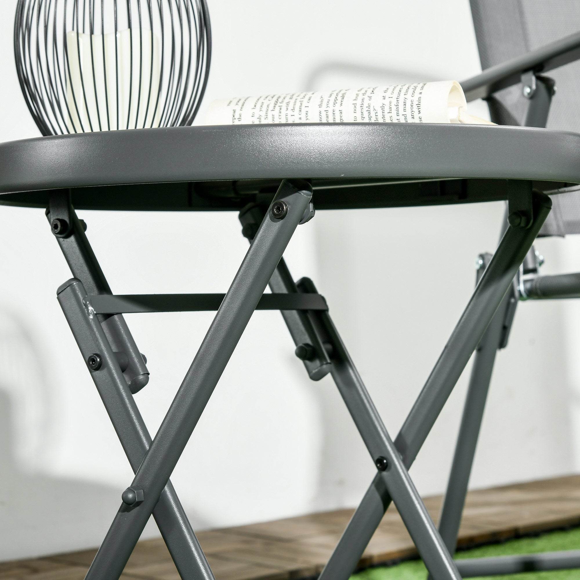 Folding Side Table, Round Glass Marble Look 45x50cm, White
