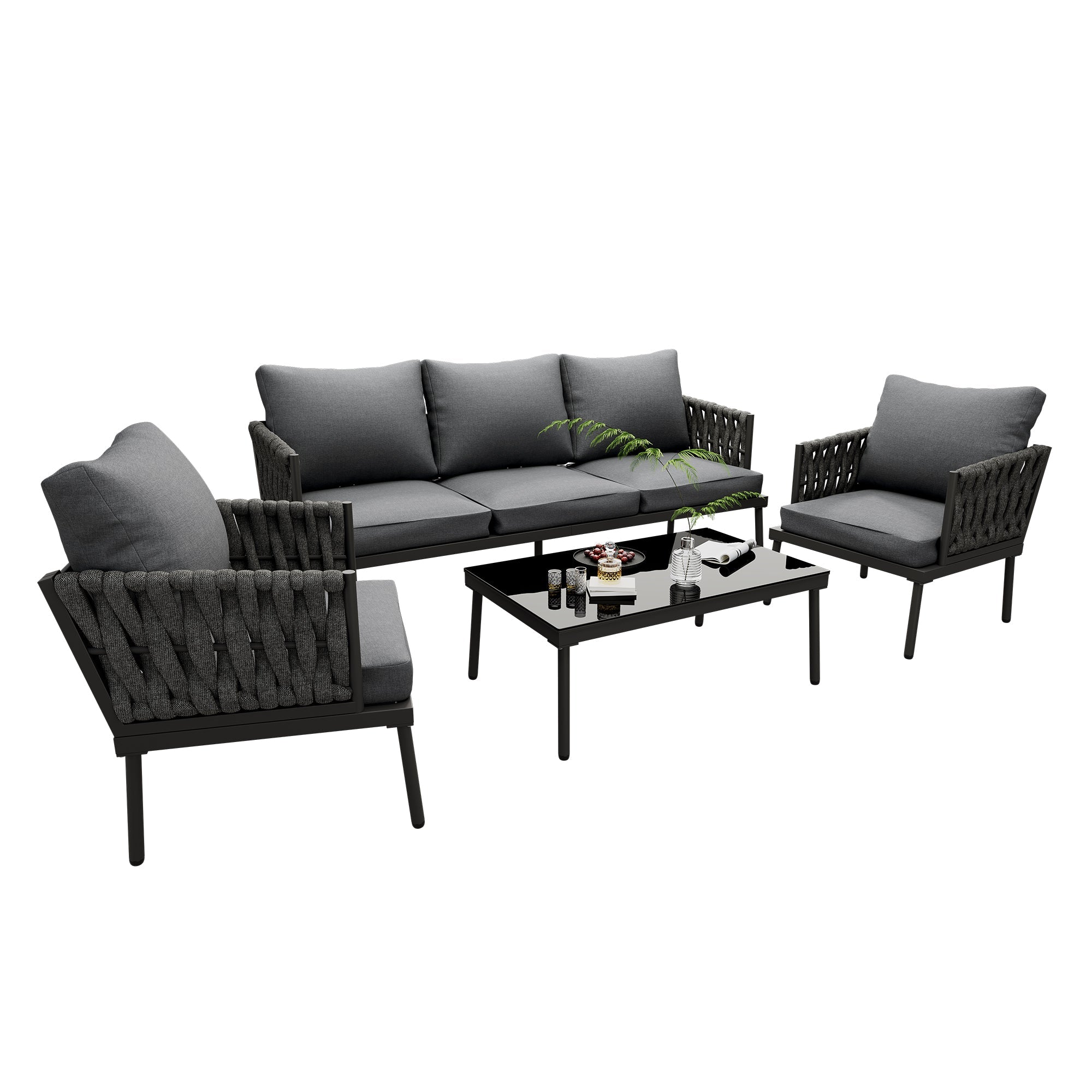 Garden Furniture Set with 3-Seater Sofa, 2 Armchairs and Coffee Table, Grey