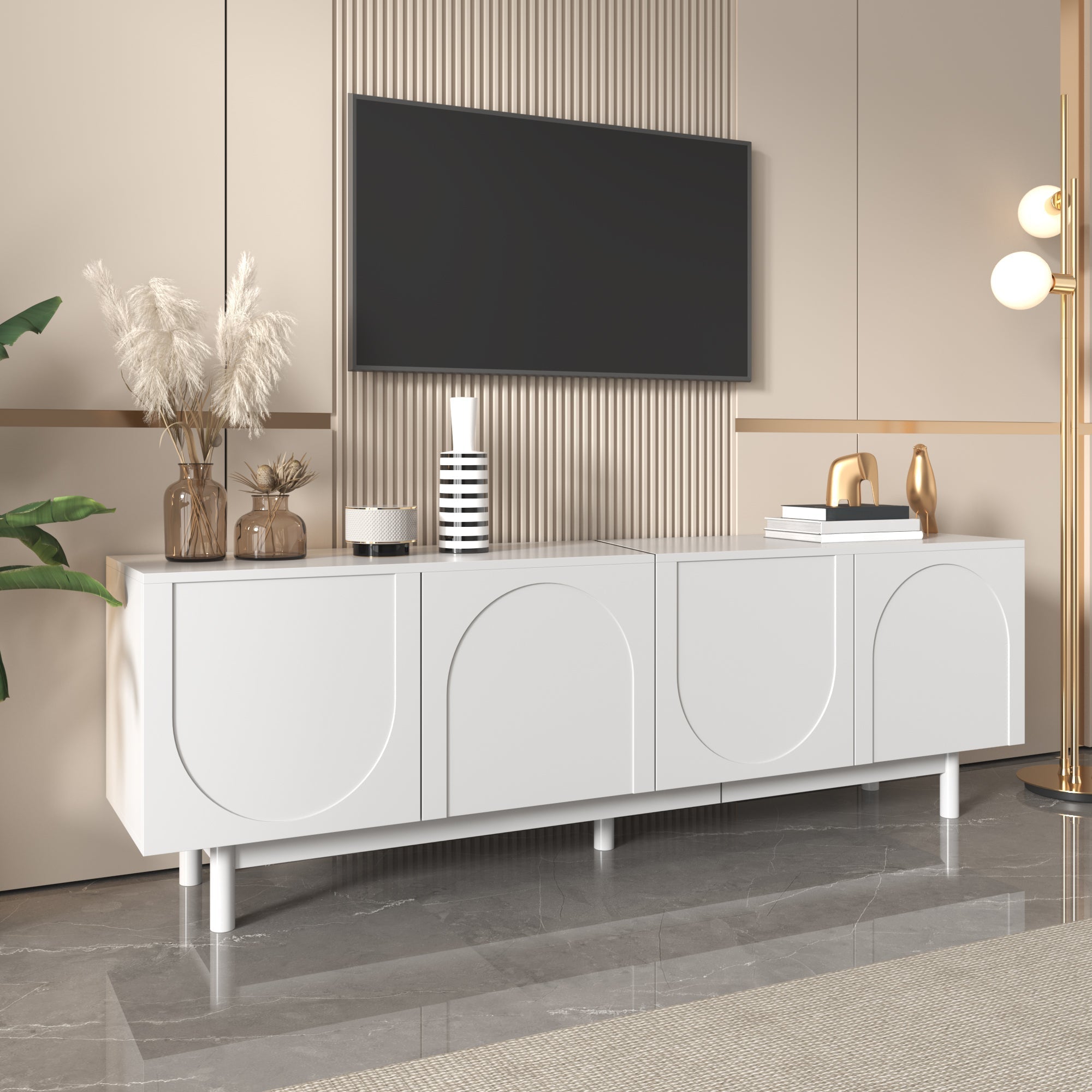 Modern TV Cabinet 175 x 56 cm with Adjustable Shelves, White