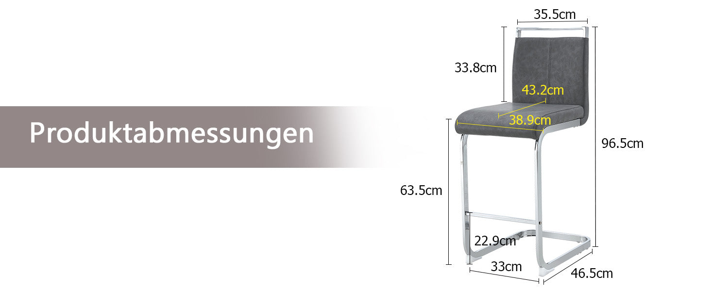 Bar Stools (Set of 2) Nordic Style High-Quality - Grey PU