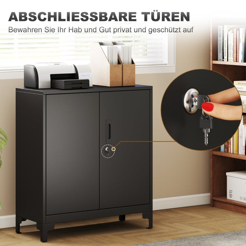 Metall-Büroschrank, abschließbar, 2-stöckig, schwarz