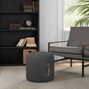 Round Ottoman/Stool Upholstered Footrest Handle Ø48x45cm, Dark Grey