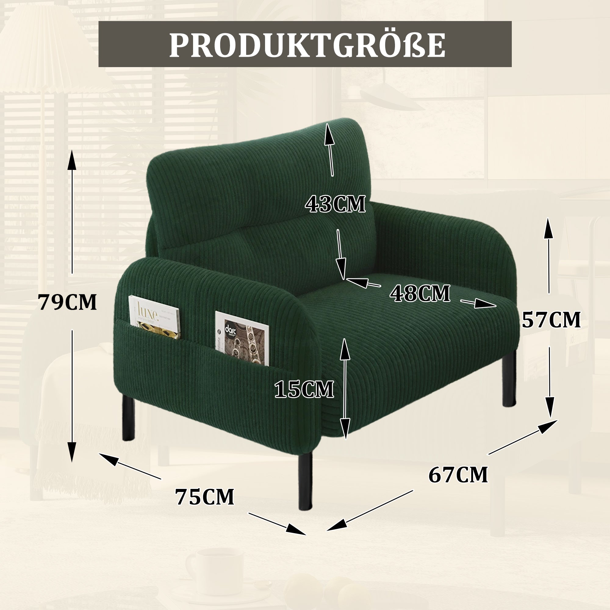 Velvet Sofa/Chair Comfortable Deep Seat Pockets, Velvet Fabric