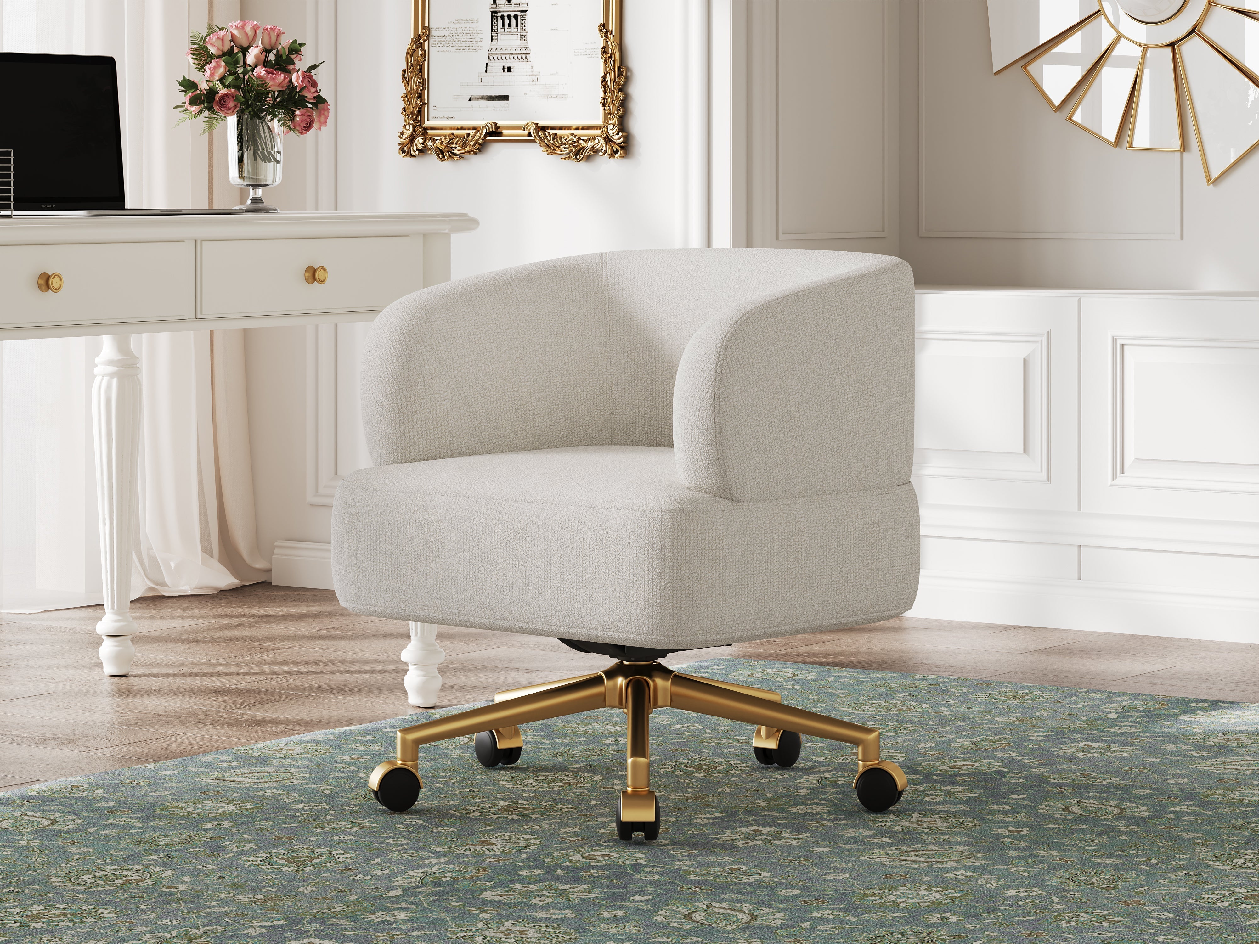 Swivel Chair Contemporary Design 5 Wheels 360° Rotation Chenille Beige