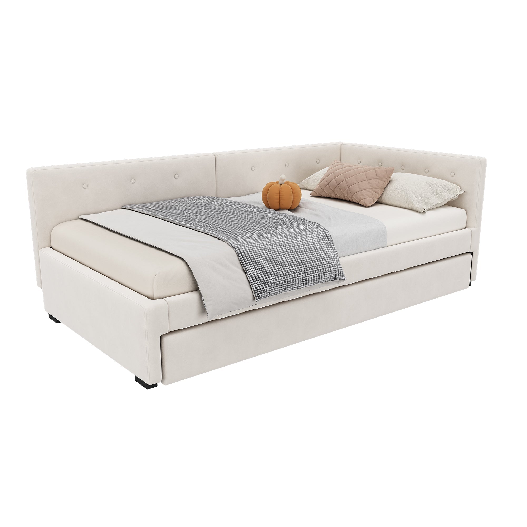 Daybed 90x200cm Rollaway Bed Minimalist Style - Beige