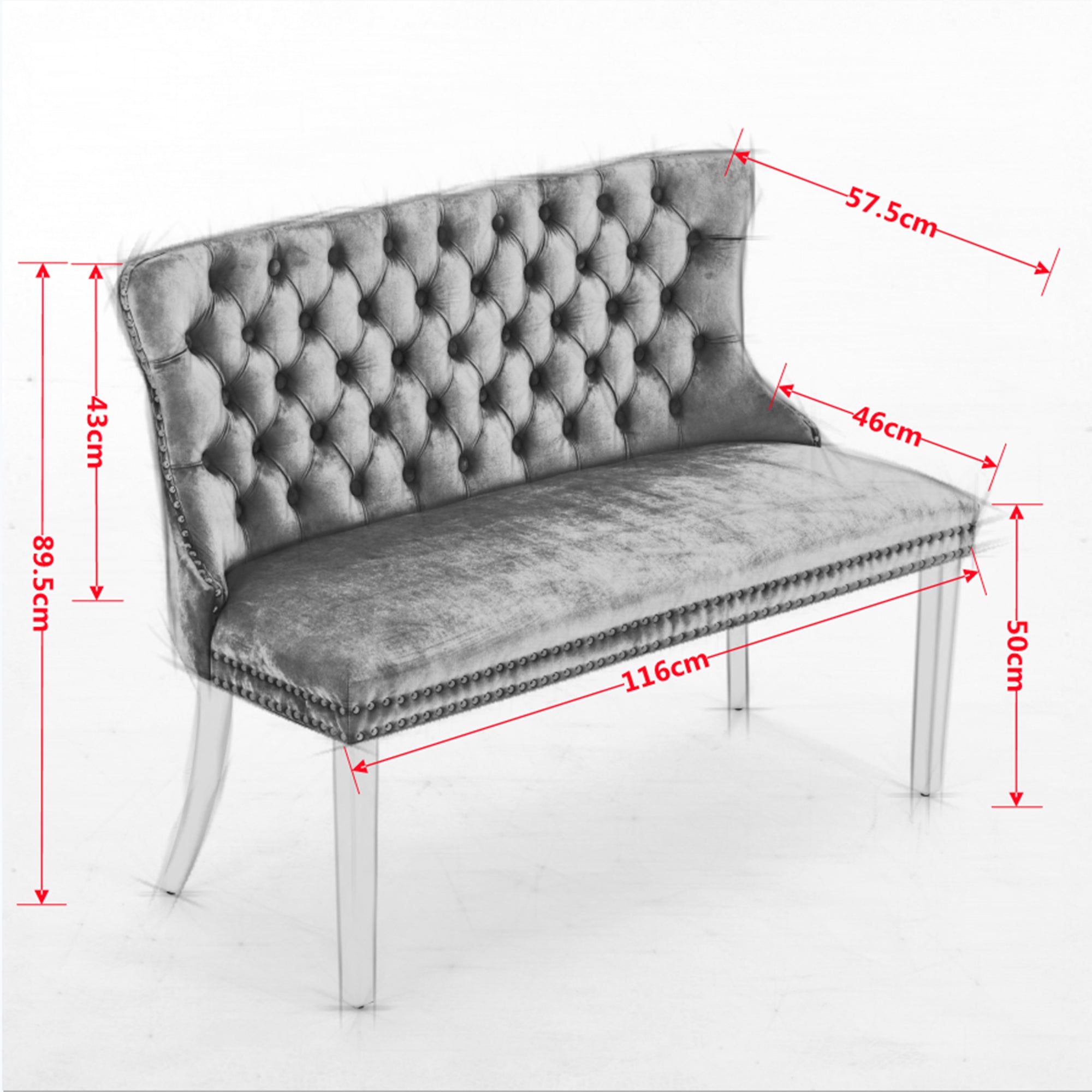 Velvet Double Dining Loveseat Bench, 2-Seat Tufted Wing Back Gold-Plated Steel Legs, Beige Velvet